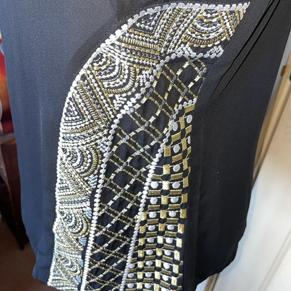 Lulumari Black Silky Halter Top Metallic Thread Embroidered Accent Panels Sz S - Picture 7 of 16